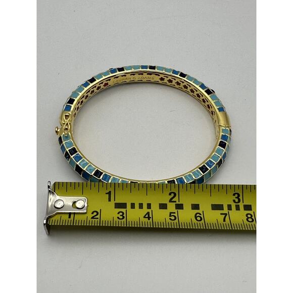 LAUREN G ADAMS Checker Chic Bracelet Turquoise Blue Gold Signed - Picture 5 of 6